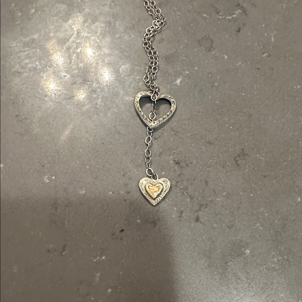 Silver and Gold Heart Pendant Necklace - Picture 2 of 4